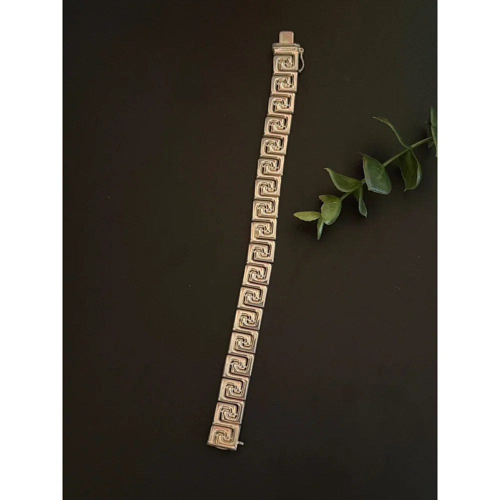 Milor Italy 925 Sterling Silver Greek Key Meander Link Bracelet 7.5in 25.5g - Picture 3 of 5